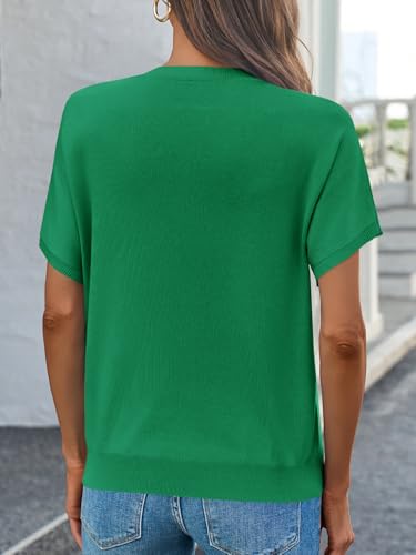 Image of Saodimallsu Women's Short Sleeve Crew Neck Knit Pullover Sweater | Casual Basic, Crew Neck, Loose Knit Pullover, Summer Lightweight
