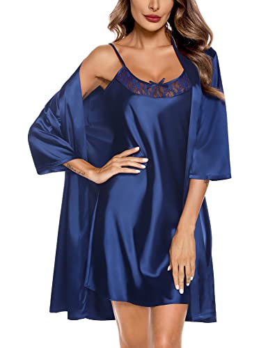 Swomog Womens Robe Satin Cami & Robes Sets Lightweight Kimono Pjs Silky Lingerie Gowns 3/4 Sleeve Bathrobe #TOP16