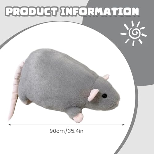 Peluche Rat Géant – 90 Cm – Animal En Peluche Gris – Super Doux – Oreiller Décoratif – Décoration Canapé, Chambre – Idéal Pour Câlins