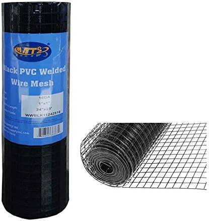 MTB Black PVC Coated Welded Wire Mesh Garden Economy Fence 24 Inch x 25 Foot-1 Inch x 1 Inch 16GA