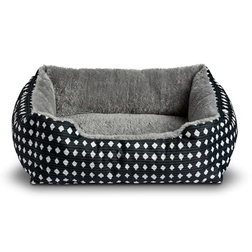 Dog & Cat Bed, Plush Cuddler, Portable, Black & White Diamonds, 19