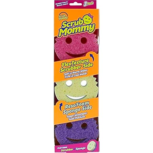 Scrub Daddy Scrub Mommy Sponges - Dish Scrubber + Non-Scratch Cleaning Sponges Kitchen, Bathroom + Multi-Surface Safe - Stain + Odor Resistant Dual-Sided Dish Sponges for Scrubbing (3 Count)