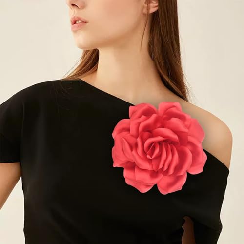 Image of Flower Brooch Pins for Women 5.5in Lapel Pins Large Rose Floral Brooches Dainty Satin Fabric Brooches Rose Flower Hair Clips Wedding Party Dance Clothes Accessories Jewelry