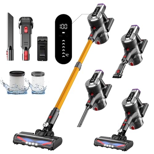 Hearten WS02 Aspiradora sin Cable, 3 en 1 aspiradora Vertical sin Cable, Pantalla Táctil LED, 3 Programas, Filtro HEPA, Luces,para Pelo de Mascota/Alfombra/Suelo Duro