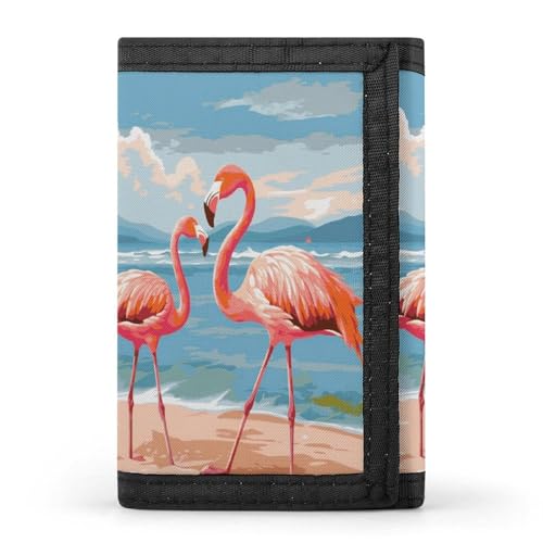 LPSBVNM Flamingo Beach Trifold Wallet Casual Travel Wallet Fashion Credit Card Holder Minimalist Front Pocket for Men Women