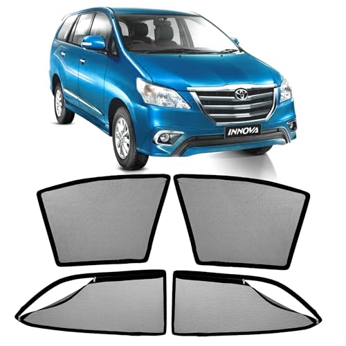 Image of AutoStory Magnetic Car Sunshade for innova 2000-2016 | Front Half Cut for Mirror Visibility + Rear Full Coverage with Zipper | Heavy Heat & UV Protection | Privacy Side Window Curtains Shades