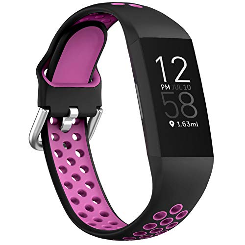 EZCO Sport Bands Compatible with Fitbit Charge 4 / Charge 3, Soft Silicone Waterproof Breathable Watch Strap Replacement Wristband Accessories Women Man for Charge 3 SE Smart Watch