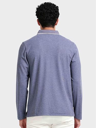 Image of STELLERS Men's Melange Full Sleeve Zipper Polo T-Shirt | Feather Soft Fabric | Breathable | Regular Fit | Quick Dry | Wrinkle Free | Tipping Design