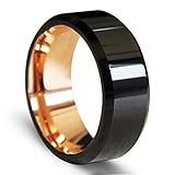 EZreal Will Queen 8mm Black Polished Beveled Tungsten Carbide Rings with Rose Gold Plated Interior 10.5