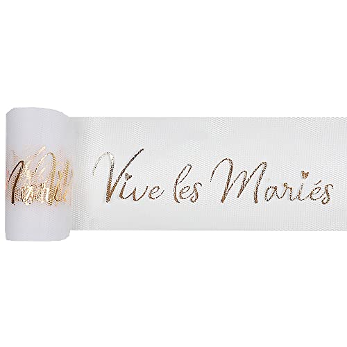 Santex mariage Ruban de Tulle Vive Les Mariés, Blanc/Or