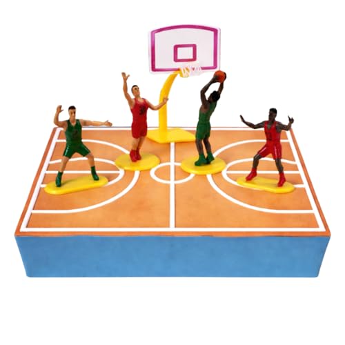 Dekora Basketball Cake Topper for Boys Basketball Mini Figures for Cake Decorating Birthday Party Decorations for Kids 5 Units 4 Players and 1 Hoop