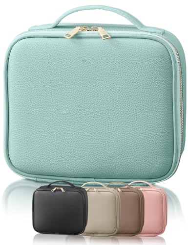 メイクボックス 鏡付き 【美肌セラピスト監修】大容量 プロ仕様 11インチミラー 持ち運び 取っ手付き おしゃれ 可愛いコスメ収納 化粧箱 コスメケース ANNOPE (シボレザー, ミントブルー)