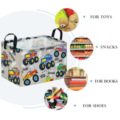 Image of Baby Storage Basket Nursery Box Laundry Hamper Organization Bins for Toys and Clothes with Handles (Grey Car)