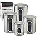 Canister Sets for Kitchen Counter - Kitchen Decor Sets - Brushed Stainless Steel - Sugar Containers for Countertop - Flour Sugar Canister Set - Sugar Jars for Kitchen - Kitchen Canisters Set of 4