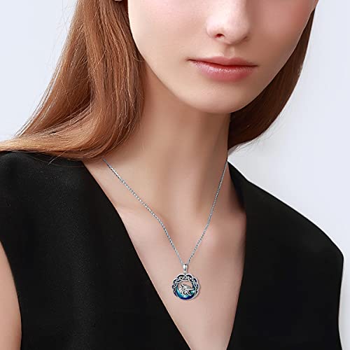 Aoboco Wolf Jewelry Necklace Gifts Sterling Silver Viking Celtic Cresent Moon Howling Wolf Pendant With Blue Circle Crystal Irish Wolf Jewelry For Women Girls Unisex #TOP4