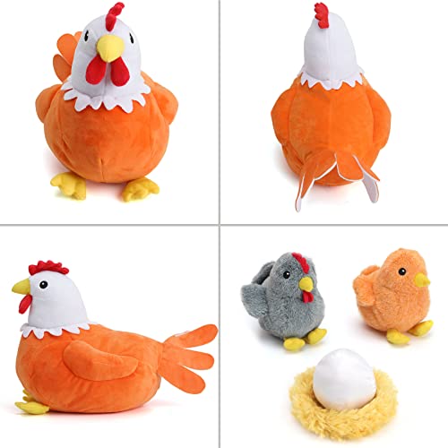 15Inch Chicken Stuffed Animals, Mommy Farm Hen Plush With Henhouse Plushie/Egg/2 Little Baby Chicks Toys, Christmas Easter Basket Gifts Surprise For Kids Birthday Party #TOP3