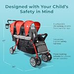 Gaggle by Foundations Sport Trio | 3 Seat Stroller | Triple Stroller for Infant and 2 Toddlers | Lightweight Tandem Triple Seater Foot Brake | Shock-Absorbing All-Terrain Wheels | Easy Folding | Red