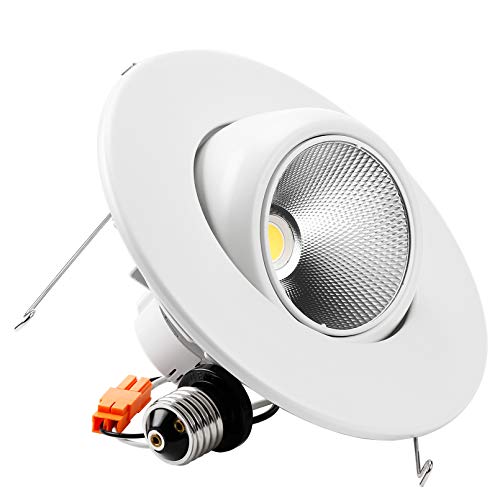 TORCHSTAR 6 Inch 10W Adjustable LED Recessed Downlight, Eyeball Retrofit Recessed Lighting, UL, Energy Star Listed Dimmable Recessed Ceiling Light, 5000K Daylight