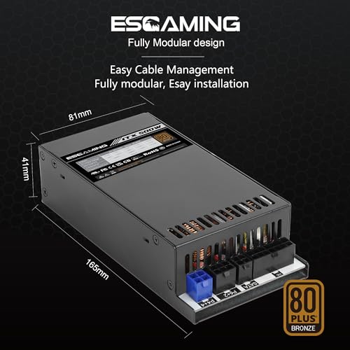 500W 1U/Flex ATX/Mini ITX Power Supply, 80+ Bronze Certified Fully Modular Active PFC Full Range 90-264V PSU, Suitable for Mini Server NAS HTPC Rackmount PSU by ESGAMING - Image 4