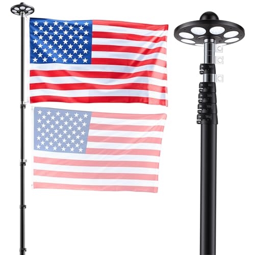 VEVOR 20ft Telescopic Flagpole Kit with 136 LED Solar Light