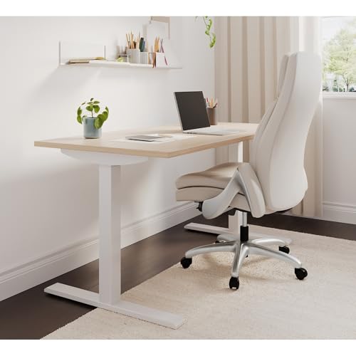 Realspace® Everton Ergonomic Vegan Leather High-Back Executive Chair with Flip-Up Armrests, Beige/Silver, BIFMA Compliant - Thumbnail 2