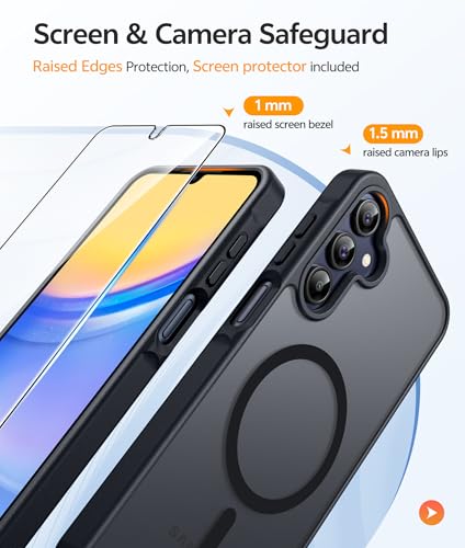 Image of FNTCASE for Galaxy A15 5G Phone Case: [Compatible with Magsafe] [Screen Protector] Matte Translucent Military-Grade Protection for Samsung A15 Cover - Black