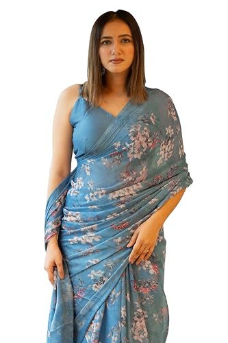 Image of MIRCHI FASHION Women Saree Chiffon Floral Printed | Breathable Lightweight Sari for Regular Home and Office Wear with Blouse Piece