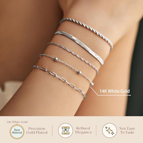 Image of adoyi Gold Bracelets for Women, 14K Gold Plated Stackable Bracelet Stack Set Adjustable Charm Paperclip Chain Cuban Link Layered Waterproof Jewelry Sets Gifts for Womens 6.5 Inch