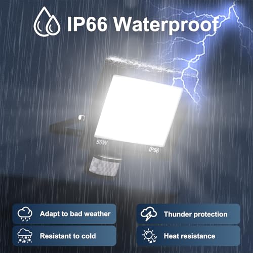 MIHEAL 50W Motion Sensor Outdoor Lights, 4500LM LED Security Lights Motion Sensor Light Outdoor, IP66Waterproof LED Flood Light, Remote Control, 3 Mode IP66 Exterior Floodlight for Yard — view 6