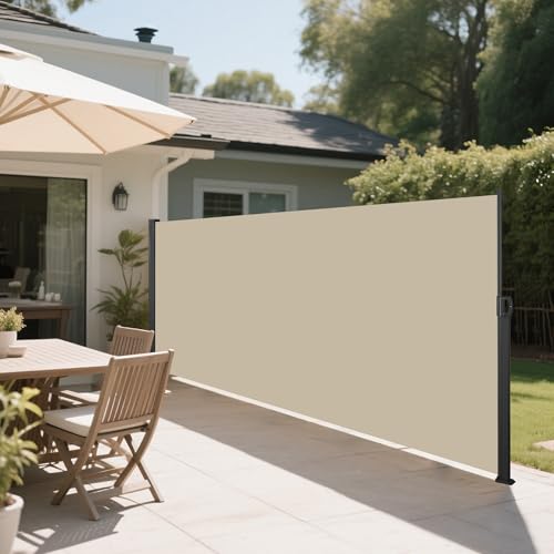 Retractable Side Awning Outdoor Privacy Screen (Beige)