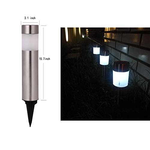 Solar Bollard Lights Outdoor - 6 Pack Stainless Steel Warm White LED Landscape Lights Waterproof Decorative Lighting for Backyard Lawn Patio (Silver)