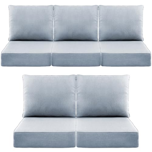 Luxury 6" Outdoor Cushions for Patio Furniture, 24x24x6 Thick Seat Cushion Set of 5, Fade Resistant Couch Chair Replacement Cushions High Density Wicker Chair Cushion w/Removable Cover Baby Blue