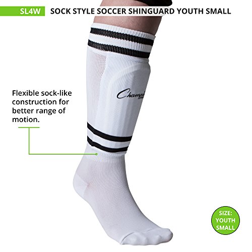 Champion Sports Youth Sock Style Striped Soccer Shinguards, White/Black, 4-6 Years/Small #TOP3