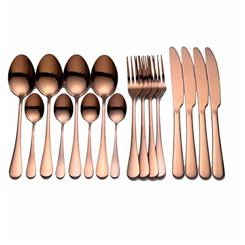 KHYTEBV Juegos de Cubiertos Juego de Cubiertos de Acero de 16 Piezas Tenedores Cuchillos Cucharas Vajilla Juego de Cubiertos de Acero Inoxidable Cuchillos de Espejo Kit Dorado