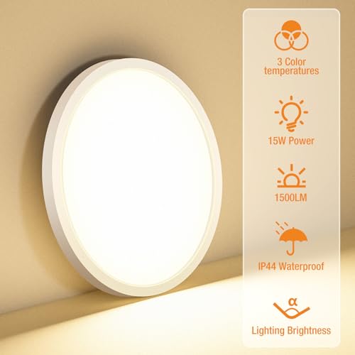 12PACK LED Flush Mount Ceiling Light Fixture, 3000K-4000K-6500K & 100W Equivalent Modern Kitchen Recessed Ceiling Lamp 15W 1500Lm 7.5 Inch Closet Round Surface for Bathroom Laundry Bedroom Hallway by slochi - Image 2