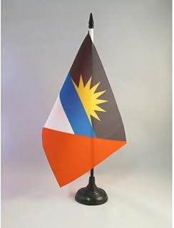Antigua and Barbuda Table Flag 5'' x 8'' - Antiguan Barbudan Desk Flag 21 x 14 cm - Black plastic stick and base - AZ FLAG