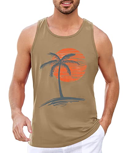 Image of Runcati Mens Workout Tank Tops Gym Sleeveless Shirts Palm Tree Vintage Style T-Shirt