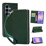 Seninhi 対応 Galaxy S26 用の ケース 手帳型 Samsung ギャラクシーs26 / SC-51G / SCG36 用の スマホケース 携帯ケース 職人仕様 手縫い革ケース 手帳型ケース スタンド機能付き 財布型 耐衝撃 ケース カード収納 レザー 多機能 ベルトループ付き‌ 携帯カバー XNWS26PG (濃い緑)