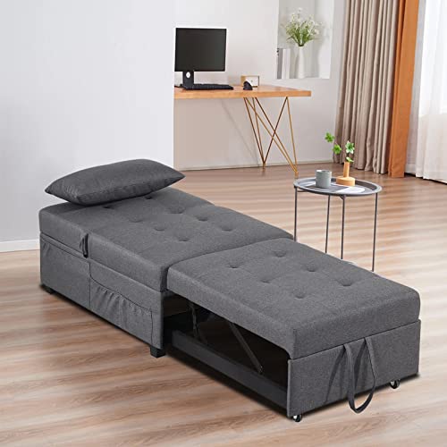 Urred Sleeper Chair Bed, Pull Out Sleeper Chair, Convertible Chairs Into Beds, Folding Ottoman Sleeper Guest Beds, 4 In 1 Futon Chair With Lumbar Pillow, Side Pockets, Armless (Dark-Grey) #TOP3