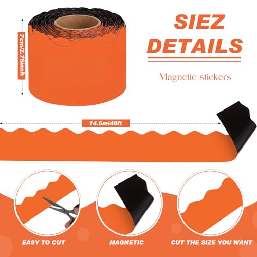 Tenceur 48 Ft x 2.76 Inch Large Magnetic Bulletin Board Borders Bulletin Board Trim for Classroom Whiteboard Decorations Scalloped Trim for Office Chalkboard Home Decoration(Orange) by Tenceur - Image 2