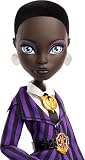 Monster High x Wednesday Bianca Lalka kolekcjonerska Bianca Barclay, szkolny mundurek Akademii Nevermore, amulet syreny, plecak i podstawka dla lalki, zabawka i prezent dla dzieci 6+, JDR71