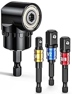 Winkelbohraufsatz, Mellbree Akkuschrauber Winkelaufsatz 105° Vorsatz Adapter, 1/4" 3/8" 1/2" Sechskant Stecknussadapter Schraubenschlüssel Nuss Set für Handschraubendreher, Elektroschrauber usw.