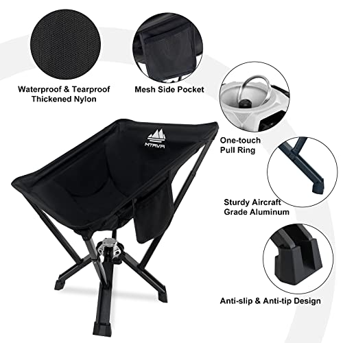 Mtrvr Portable Camping Chair, 900Lbs Capacity Heavy-Duty Compact Folding Chairs, Aircraft Grade Aluminum & Set Up In Seconds Outdoor Chairs For Beach Hiking Fishing Travel Picnic Backpacking, Black #TOP2