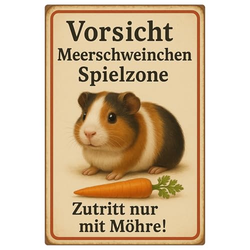 AstraDesign Blechschild „Vorsicht! Meerschweinchen-Spielzone“ 20x30cm – lustiges Metallschild für Tierfreunde – wetterfest, rostfrei & leicht zu montieren – Geschenkidee für Kinder