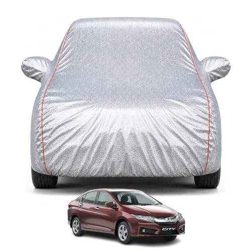 Image of Premium Car Cover for City 2014-2019 Models | Waterproof, UV & Dust Protection | Mirror & Antenna Pocket | Triple Stitched, Soft Inner Lining, Belt & Buckle (Metalic Silver)
