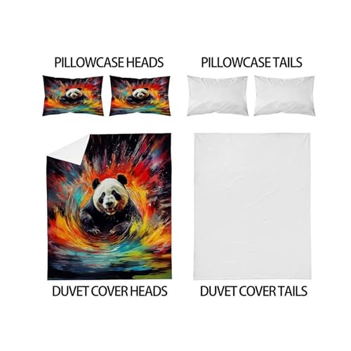 Housse de couette panda 220x240 cm parure de lit microfibre avec taie