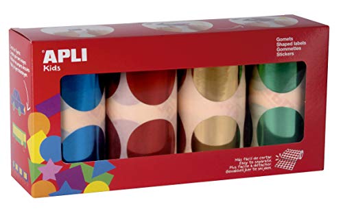 Gommettes rondes métallisées APLI Kids 45mm pour faciliter le collage des petits