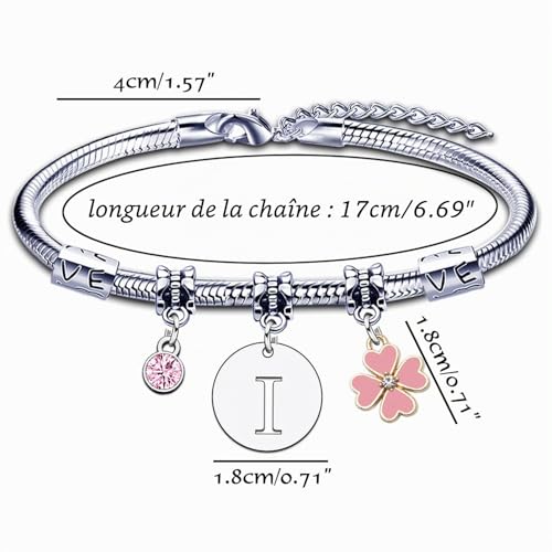 Bracelet pour Femme Fille A B C D E F G H I J K L M N O P Q R S T U V W X Y Z Bracelet Lettre Initiale Pendentif Cadeau pour Amie Fille Sœur Collegue Maman Couple Anniversaire Saint Valentin (1I) – vue 2