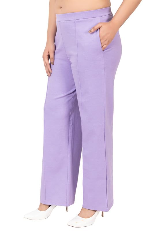 Image of Mlada Mid Waist Wide Leg Flared Pants Elastic Waist Band for Women Office Work Formal Wear Stretch Cotton Knit Flare Pants Utility Pockets Extra Flare Pants Trousers for Travel