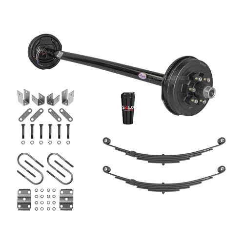 5,200 LB Brake Axle Kit - Cambered Trailer Axle with Springs, Ubolts and Hanger Kit - 6 Lug Trailer Axle (73